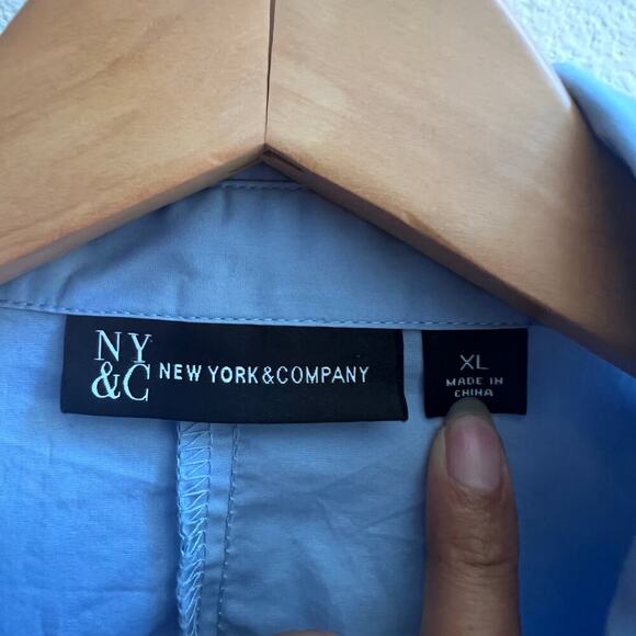 Women's Cotton Blend Lace Blue Button Up Tops Puff Sleeve NY&C Blouse Size XL - Picture 4 of 7